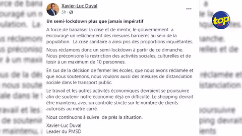 Covid-19 : Le PMSD préconise un semi-lockdown avec le maintien du travail et des autres activités économiques