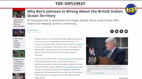 « Pourquoi Boris Johnson a tout faux sur le BIOT » : Peter Harris, chargé de cours de l’Université de Colorado, donne la réplique à l’ex-Premier ministre britannique