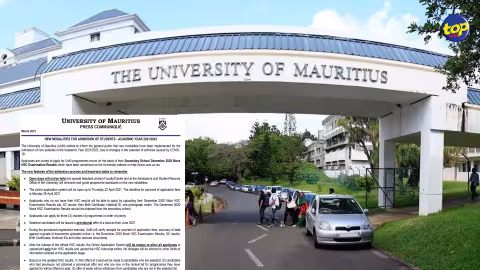 Université de Maurice : l’inscription en ligne pour la nouvelle année académique 2021/2022 basé sur le Secondary School December 2020 Mock HSC Examination