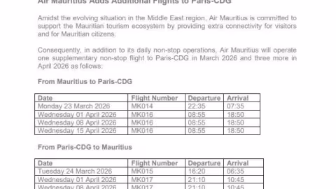 Transport aérien : Air Mauritius renforce ses liaisons avec Paris
