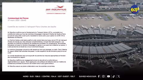 Air Mauritius : Un membre d'équipage suspendu après un contrôle positif à la drogue à l'aéroport Charles de Gaulle