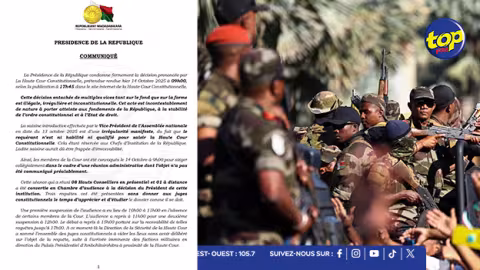 Crise constitutionnelle et tensions à Madagascar : la Présidence malgache condamne la décision controversée de la HCC