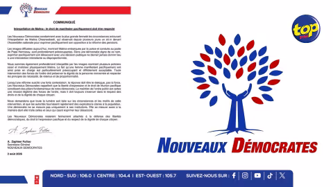 « Profondément préoccupant » : les Nouveaux Démocrates condamnent l’interpellation de Malina et réclament des explications à la police