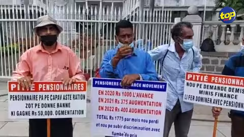 Manifestation pacifique devant le parlement ce matin : le Pensioners Grievance Movement  réclame que la pension de vieillesse passe à Rs13 500 dès maintenant