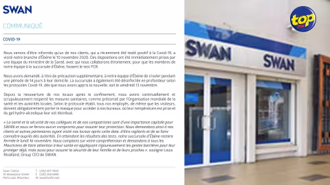 Covid-19 : Les employés de la branche Swan d’Ebène en auto-isolement