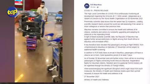 Variant Omicron : le gouvernement émet un communiqué sur la quarantaine pour les passagers après l’arrivée du vol en provenance de l’Afrique du Sud
